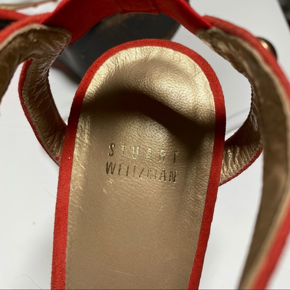 Stuart Weitzman Ratatat Studded Suede Sandals High Heels Orange Red Size 10 - Picture 10 of 10